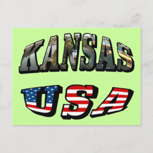 Kansas Picture und USA Flag Schriftart Postkarte
