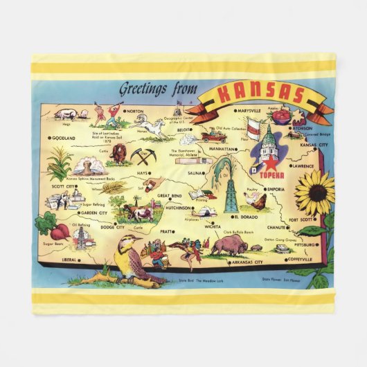 Kansas Postkarten-Karte-Wurf Fleecedecke (Vorderseite (Horizontal))