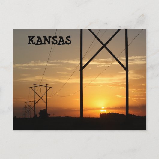 Kansas Power Line Sunset Silhouette Postkarte (Vorderseite)