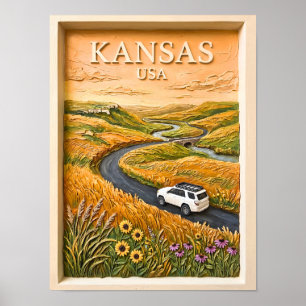 Kansas Prairie-Roadtrip Vintage-Reise Landschaft Poster