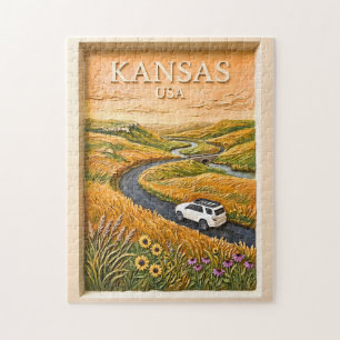 Kansas Prairie-Roadtrip - Vintage-Reise-Landschaft Puzzle