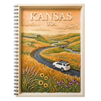 Kansas-Prärie-Roadtrip-Vintage-Reise-Landschaft Notizblock