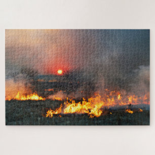 Kansas-Präriebrand bei Sonnenuntergang Puzzle
