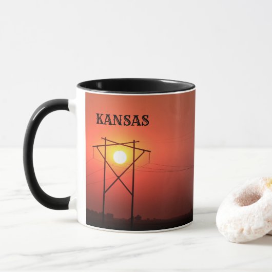 Kansas Red Power Line Sonnenuntergang KAFFEE TASSE (Mit Donut)