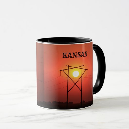 Kansas Red Power Line Sonnenuntergang KAFFEE TASSE (VorderseiteRechts)