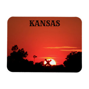 Kansas Red Sunset Windmill, Magnet