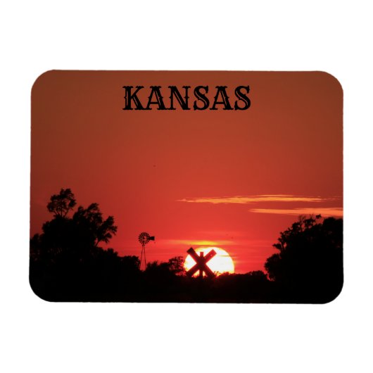 Kansas Red Sunset Windmill, Magnet (Horizontal)