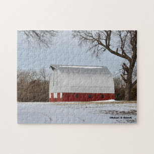 Kansas rote Country-Scheune mit Schnee Puzzle