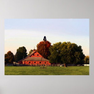Kansas Roter Stall im Herbst, 12 x 8 Zoll Poster