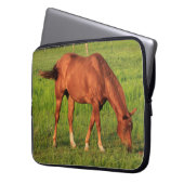 Kansas Rotes Pferd mit grüner Weide LapTop-Sieb. Laptopschutzhülle (Vorderseite Links)