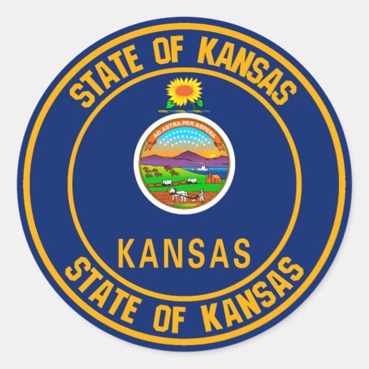 Kansas Round Emblem Runder Aufkleber (Vorderseite)