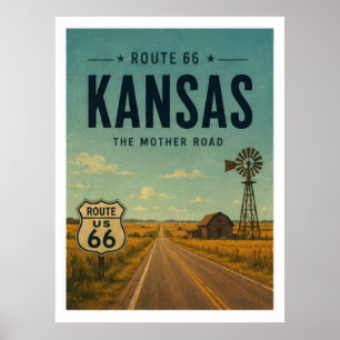 Kansas Route 66 Farm Road Vintage Reisekunst Poster