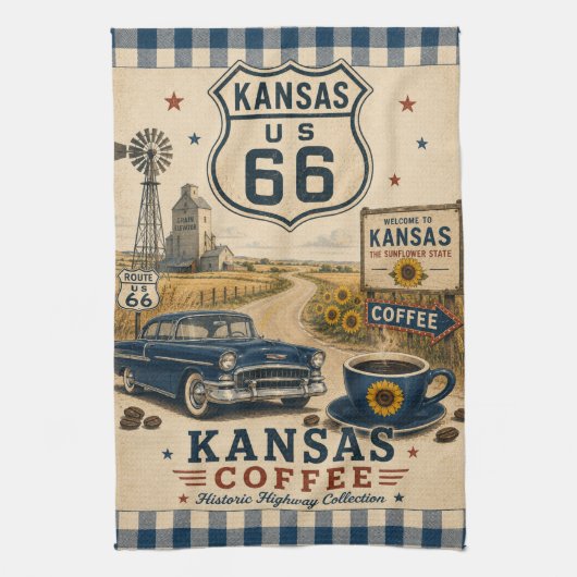 Kansas Route 66 Sunflower Diner Roadside Geschirrtuch (Vertikal)