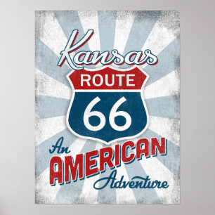 Kansas Route 66 Vintage Amerika Poster