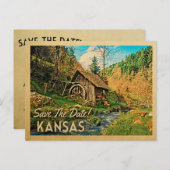 Kansas Save the Date Rustikales Kabinenmeilenwald Ankündigungspostkarte (Vorne/Hinten)