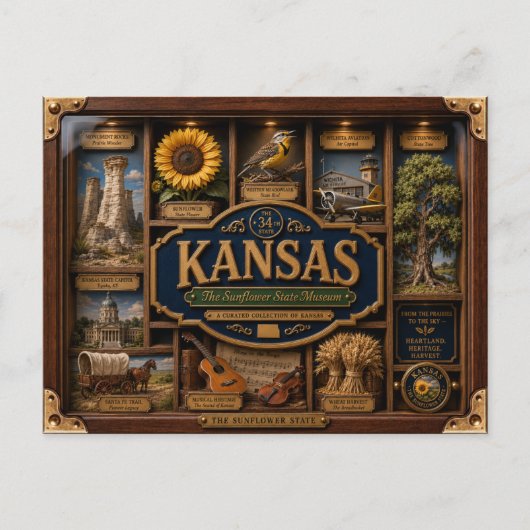 Kansas Shadow Box 3D Figurine Staat Postkarte (Vorderseite)