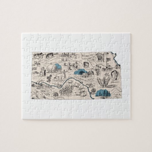 Kansas Shaped Kansan Vintag Picture Map Puzzle (Horizontal)