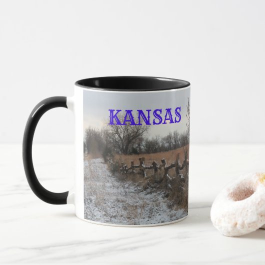 Kansas Snowy Fence Landscape Coffee Tasse (Mit Donut)
