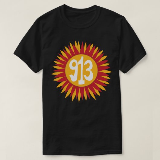 Kansas Sonnenblume 913 Area Code Red Gold T-Shirt (Design vorne)