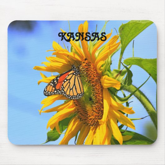 Kansas Sonnenblume und Monarchschmetterling, Mouse Mousepad (Vorne)