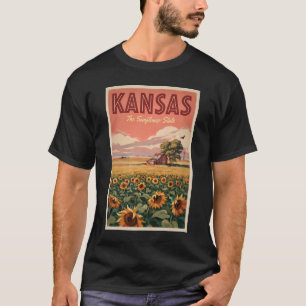 Kansas Sonnenblumen Illustration Reise Kunst Vinta T-Shirt