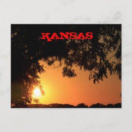Kansas Sonnenuntergang mit Baumpost-Silhouette-Kar Postkarte