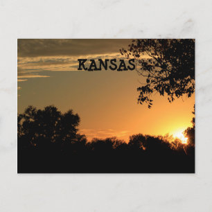 Kansas Sonnenuntergang mit Baumpost-Silhouette-Kar Postkarte