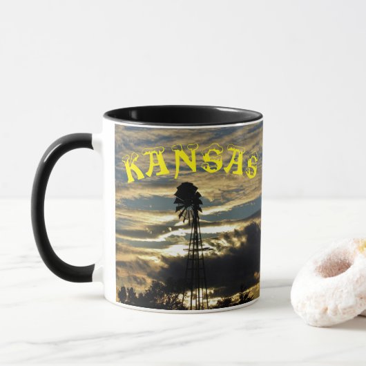 Kansas Sonnenuntergang mit Windmill Coffee Tasse (Mit Donut)