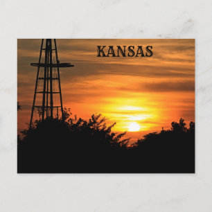 Kansas Sonnenuntergang mit Windmühlen-Silhouette P Postkarte