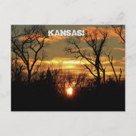 Kansas Sonnenuntergang mit Wolken und Bäumen Post  Postkarte
