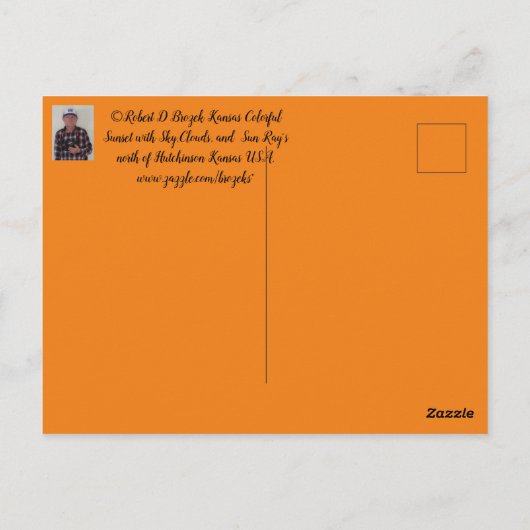 Kansas Sonnenuntergang mit Wolken und Sonnenstrahl Postkarte (Rückseite)