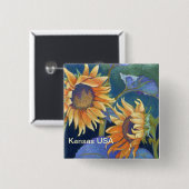 Kansas sonnt Sonnenblumen USA Button (Vorne & Hinten)