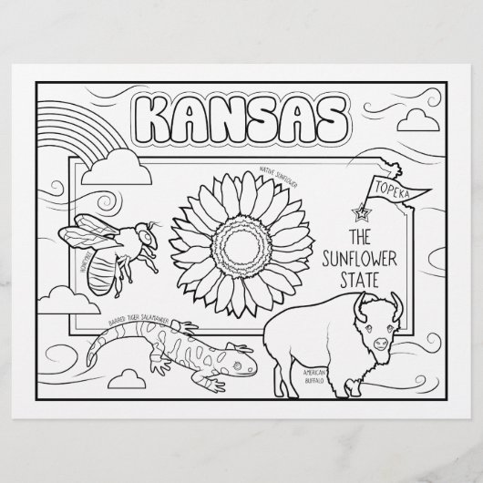 Kansas Staat Form und Faktenfärbung Flyer (Vorne)