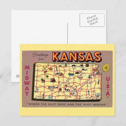 Kansas Staat Map Postcard Postkarte (Vorne/Hinten)