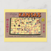 Kansas Staat Map Postcard Postkarte (Vorderseite)