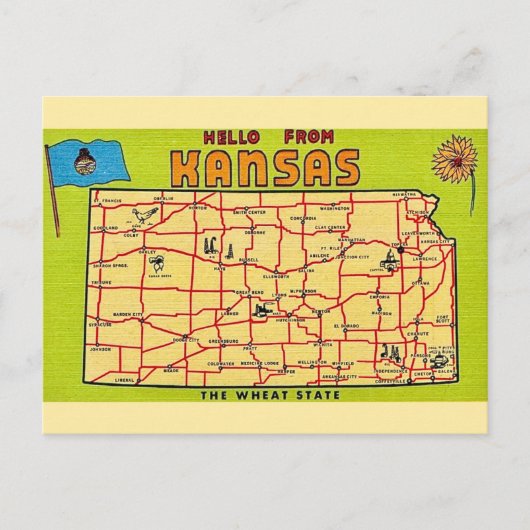Kansas Staats Karte Postkarte (Vorderseite)