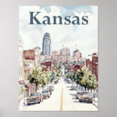 Kansas Stadt Wasserfarbenmalerei Reisen Poster (Vorne)