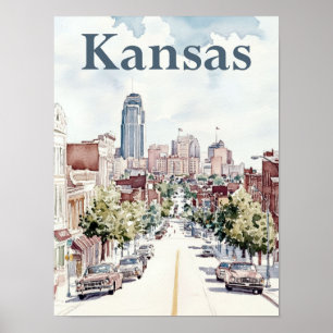 Kansas Stadt Wasserfarbenmalerei Reisen Poster