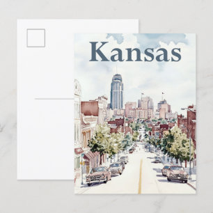 Kansas Stadt Wasserfarbenmalerei Reisen Postkarte