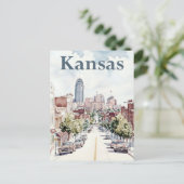 Kansas Stadt Wasserfarbenmalerei Reisen Postkarte (Stehend Vorderseite)