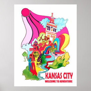 Kansas Stadt, willkommen zum Hippie-Abenteuer Poster