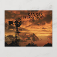Kansas Stormy Night Windmill POST CARD