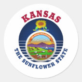 KANSAS SUNFLOWER STAAT FLAG RUNDER AUFKLEBER (Vorderseite)