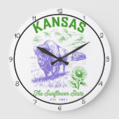 Kansas Sunflower State Bison  Große Wanduhr (Vorderseite)