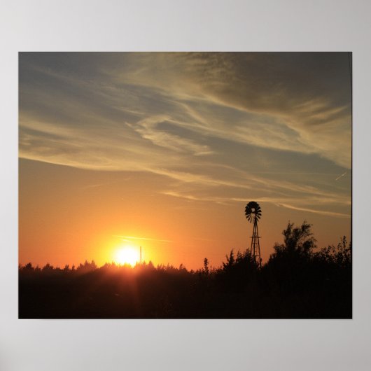 Kansas Sunset mit einer Silhouette von Windmill Poster (Vorne)