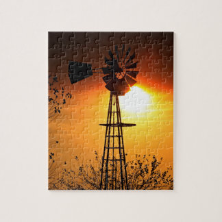 Kansas Sunset mit Farm Windmill Silhouette Jigsaw Puzzle