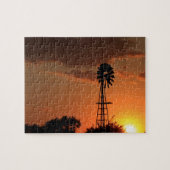 Kansas Sunset mit Farm Windmill Silhouette Jigsaw Puzzle (Horizontal)