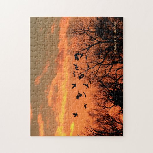 Kansas Sunset mit kanadischem Gänse Jigsaw Puzzle (Vertikal)