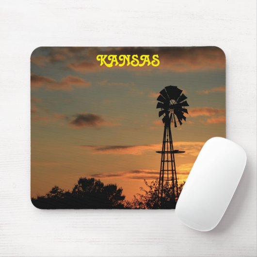 Kansas Sunset mit Windmill Silhouette Mouse-Pad Mousepad (Mit Mouse)