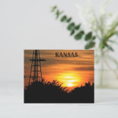 Kansas Sunset mit Windmill Silhouette Post Card Postkarte (Stehend Vorderseite)